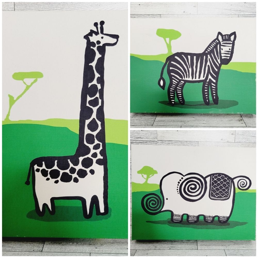 Wee Gallery 3-Piece Safari Animals Nursery Canvas Paintings Wall Art Decor 9x12